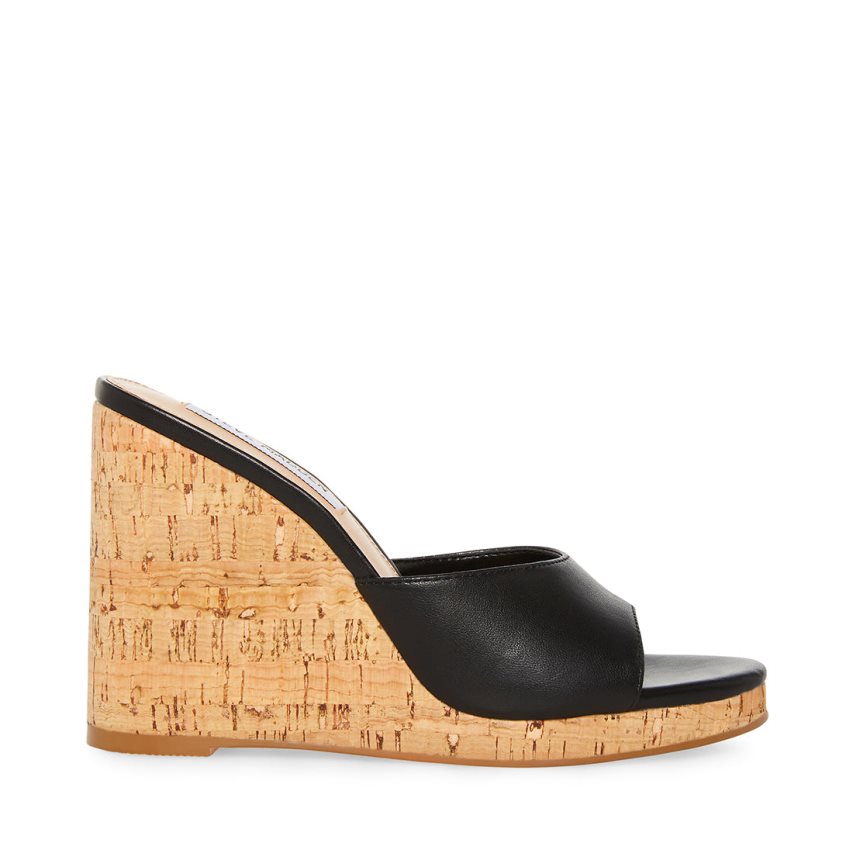 Black Steve Madden Marvelous Leather Women\'s Wedges | PH 8932WET